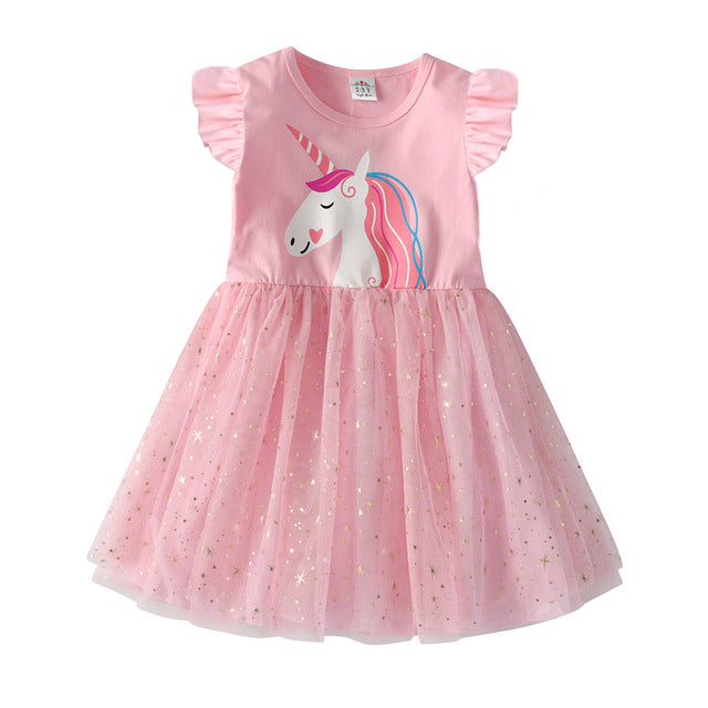 Unicorn Pattern Star Printed Soft Tutu Girl Toddler Dress for Daily